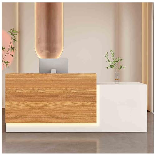 Moderner Empfangstisch mit LED-Beleuchtung, Schließfächern und Aufbewahrungsregalen, stilvolle Fronttheke für Lobbys, Salons, Einzelhandel, Heimbüros (A1, R-149,9 x 59,9 x 99,8 cm) von Generisch