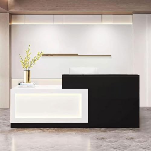 Moderner Empfangstisch mit LED-Licht - Elegante weiße und schwarze Theke für Büro und Wohnzimmer - Linkes Design - 200,7 cm stilvolle Arbeitsbereichmöbel von Generisch