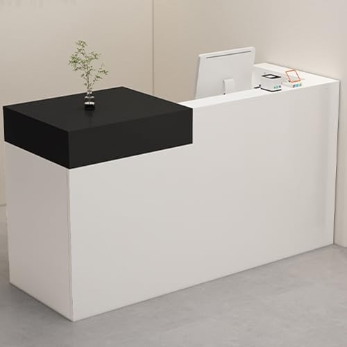 Moderner Empfangstisch mit Schublade und Aufbewahrungsschrank, Computer-Schreibtisch aus Holz, mit umlaufendem Seitenteil, Rezeption, Thekentisch (Schwarz und Weiß, 100 cm) von Generisch