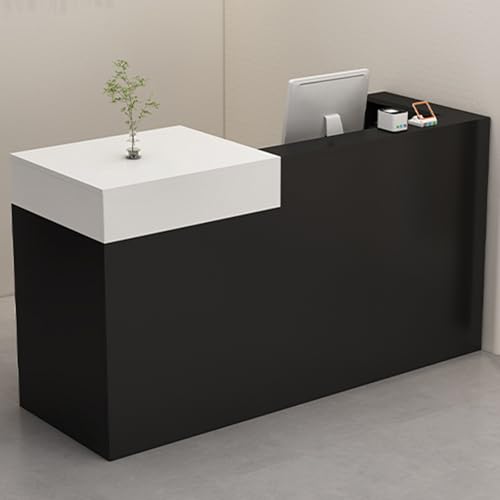 Moderner Empfangstisch mit Schublade und Aufbewahrungsschrank, Computer-Schreibtisch aus Holz mit umlaufendem Seitenteil, Rezeption, Thekentisch (Weiß/Schwarz, 120 cm) von Generisch