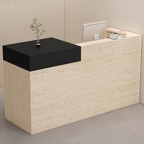 Moderner Empfangstisch mit Schublade und Aufbewahrungsschrank, Computertisch aus Holz mit umlaufendem Seitenteil, Rezeption, Thekentisch (Schwarz + gemischte Farben, 100 cm) von Generisch