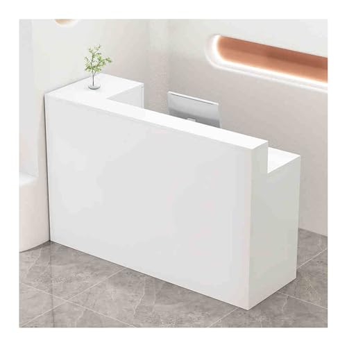 Moderner Empfangstisch mit Schubladen, schlanker Verkaufstheke für Bekleidungsgeschäfte und Lebensmittelgeschäfte, kompaktes weißes Design (140 cm) von Generisch