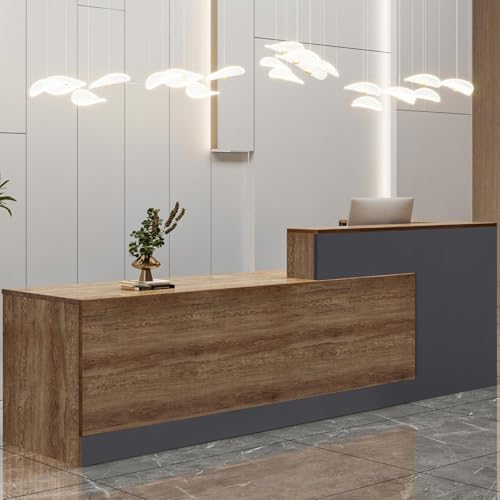 Moderner Empfangstisch mit Schubladen und abschließbaren Schränken – stilvolle L-förmige Theke für Einzelhandelsbüro oder Beauty-Spa – 180 x 61 x 105 cm (Eisengrau) von Generisch
