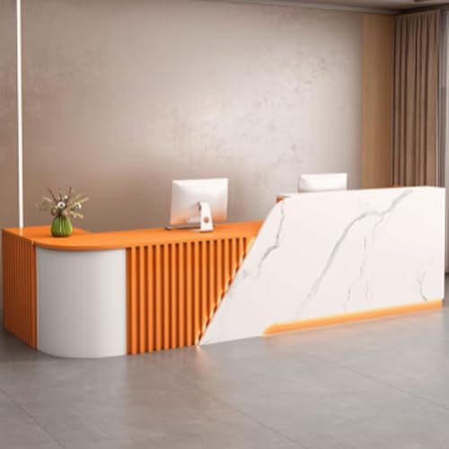 Moderner Empfangstisch mit Stauraum – Stilvoller 1,4 m weißer und orangefarbener Empfangstheke für Salons, Hallen und Schönheitsstudios, eleganter Empfangstisch Moderner Empfangstisch mit Stauraum – Stilvoller 1,4 m weißer und orangefarbener Empfangstheke für Salons, Hallen und Schönheitsstudios, eleganter Empfangstisch von Generisch
