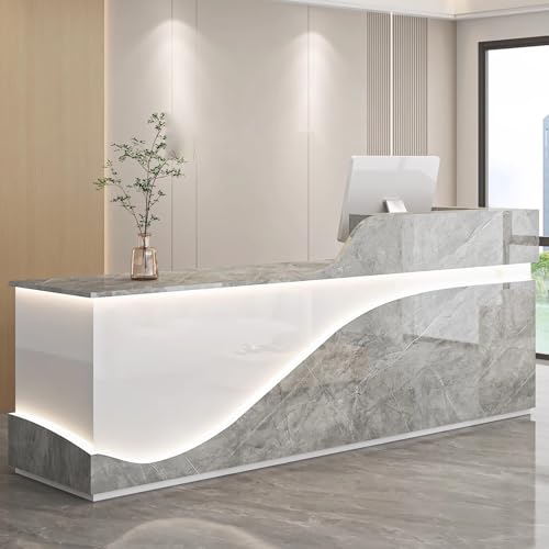 Moderner Empfangstisch mit abschließbaren Schubladen, eleganter weißer Computertisch aus Holz für Lobby oder Ladenbüro Moderner Empfangstisch mit abschließbaren Schubladen, eleganter weißer Computertisch aus Holz für Lobby oder Ladenbüro von Generisch