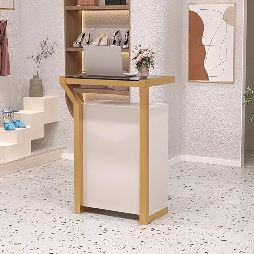 Moderner Empfangstisch mit abschließbaren Schubladen für Büro, Salon oder Einzelhandel, Gold-Finish von Generisch