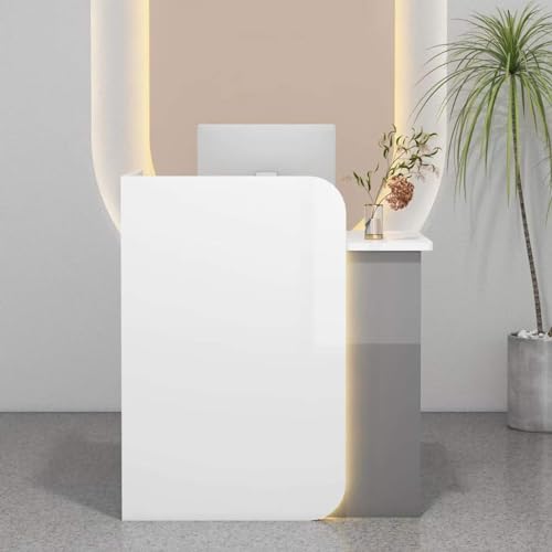 Moderner Empfangstisch mit abschließbarer Schublade, platzsparende Fronttheke für Salon, Lobby oder Home Office, stilvolles weißgraues Design von Generisch