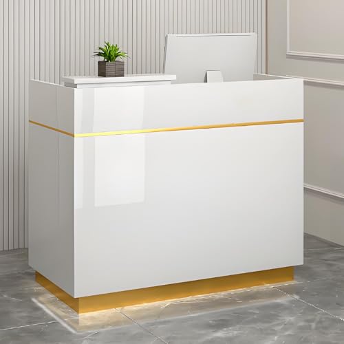 Moderner Empfangstisch mit abschließbarer Schublade, stilvolle weiße und goldene Holztheke für Schönheitssalon, Bekleidungsgeschäft, Lobby, 80 cm, elegantes Design Moderner Empfangstisch mit abschließbarer Schublade, stilvolle weiße und goldene Holztheke für Schönheitssalon, Bekleidungsgeschäft, Lobby, 80 cm, elegantes Design von Generisch