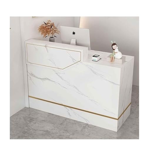 Moderner Empfangstisch mit abschließbarer Schublade und Regalen, MDF-Platte, stilvolle schwarz-weiße Oberfläche, ideal für Büro, Schönheitssalon, Lobby, linke Seite Moderner Empfangstisch mit abschließbarer Schublade und Regalen, MDF-Platte, stilvolle schwarz-weiße Oberfläche, ideal für Büro, Schönheitssalon, Lobby, linke Seite von Generisch