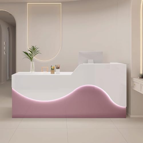 Moderner Empfangstisch mit weicher LED-Beleuchtung, 140 cm, Holzwerkstoff in Rose & Weiß, elegante Büromöbel für stilvolle Arbeitsbereiche & funktionales Design von Generisch