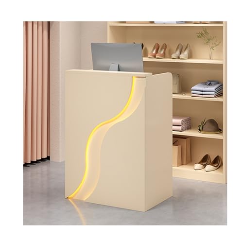 Moderner Empfangstresen mit LED-Licht, einfache Kassierungsheke für Schönheitssalon und Heimbüro, cremefarbenes Finish, 80 cm lang, stilvolle Lösung für den Einzelhandel von Generisch