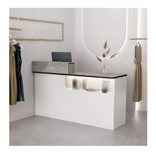 Moderner Empfangstresen mit Theke, stilvoller Schreibtisch für Lobby, Schönheitssalon und Bekleidungsgeschäft, 140 cm, Stein-Finish von Generisch