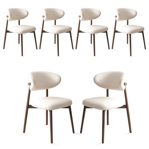 Moderner Esszimmerstuhl 2er Set - Ergonomischer, weicher & bequemer Küchenstuhl mit Holzbeinen für Esszimmer, Restaurant - Weiß & Dunkles Walnussholz-Finish 6PASS von Generisch