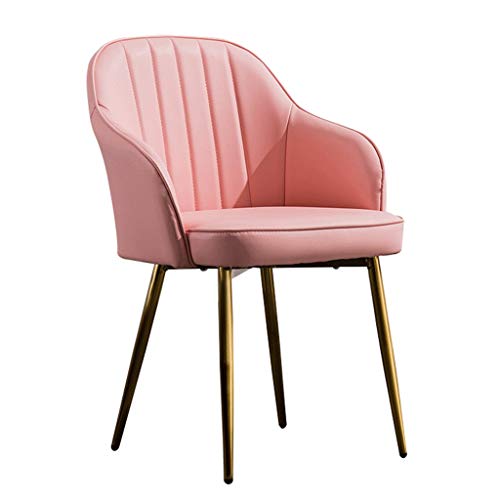 Moderner Esszimmerstuhl aus PU-Leder mit hoher Rückenlehne, rosa weicher Sitz, Seitenstühle mit Metallbeinen von Generisch