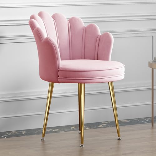 Moderner Esszimmerstuhl aus Samt, mit Blütenblatt-Rückenlehne und Metallbeinen, stilvoller Sessel für Büro, Esszimmer oder Schminktisch, 47 cm Sitzhöhe von Generisch