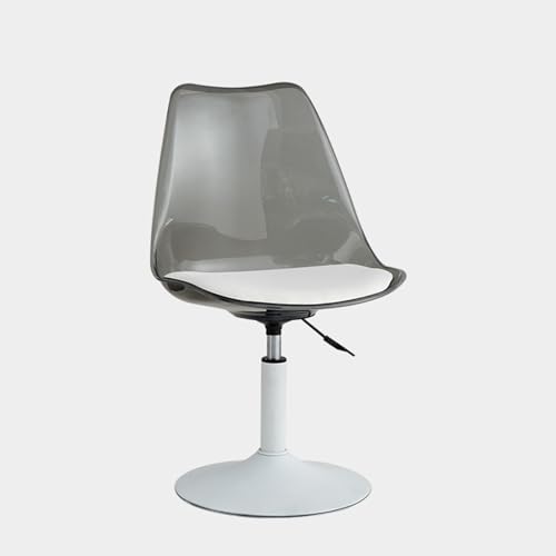 Moderner Esszimmerstuhl aus klarem Acryl mit drehbarer Tulpenform Rückenlehne und verstellbarer Höhe, Küchenstuhl mit PP-Rückenlehne, PU-Kissen, 360° drehbar, armloses Design, weiß, runde Basis, von Generisch