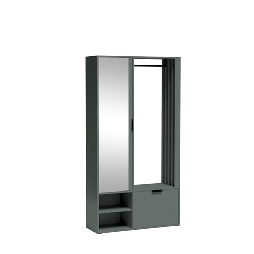 Moderner Flurgarderobe Set aus grünem Stein mit Spiegel Garderobenleiste und Schuhaufbewahrung 100 cm breit Stilvoller Flurgarderobe Milo für Kleidung und Garderobenständer mit Stauraum von Generisch
