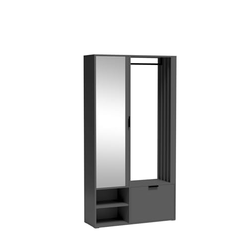 Moderner Flurgarderobe-Set mit Spiegel und Schuhaufbewahrung, 100 cm breit, Garderobe und Garderobenständer für Kleidung, Graphitfarbe Moderner Flurgarderobe-Set mit Spiegel und Schuhaufbewahrung, 100 cm breit, Garderobe und Garderobenständer für Kleidung, Graphitfarbe von Generisch