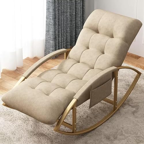 Moderner Freizeit-Schaukelstuhl & Fußhocker Set Bequeme Bogenkissen Wippe für Wohnzimmer & Schlafzimmer, Atmungsaktiver Loungesessel mit Armlehnen & Seitentaschen, Zero Gravity Design von Generisch