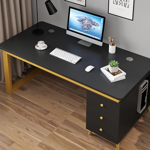 Moderner Gaming-Schreibtisch mit Schublade und Monitorständer, Schwarz und Gold, industrieller Arbeitsplatz für Heimbüro, stilvoller Arbeitsschreibtisch (100 cm) von Generisch