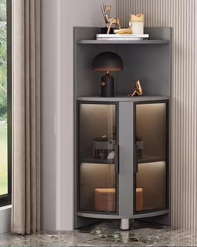 Moderner Glasvitrine mit LED-Lichtern, freistehendes Eck-Bücherregal, Curio-Regal für Schlafzimmer und Büro, stilvolle Aufbewahrungslösung in Grau und Schwarz Moderner Glasvitrine mit LED-Lichtern, freistehendes Eck-Bücherregal, Curio-Regal für Schlafzimmer und Büro, stilvolle Aufbewahrungslösung in Grau und Schwarz von Generisch