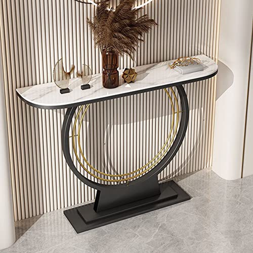 Moderner Halbmond-Konsolentisch aus Eisen mit Steinplatte für Eingangsbereich oder Hotellobby, Weiß, 119,4 cm von Generisch