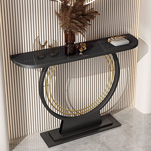 Moderner Halbmond-Konsolentisch aus Eisen mit Steinplatte für Flur oder Hotellobby, schwarz, 150 cm von Generisch