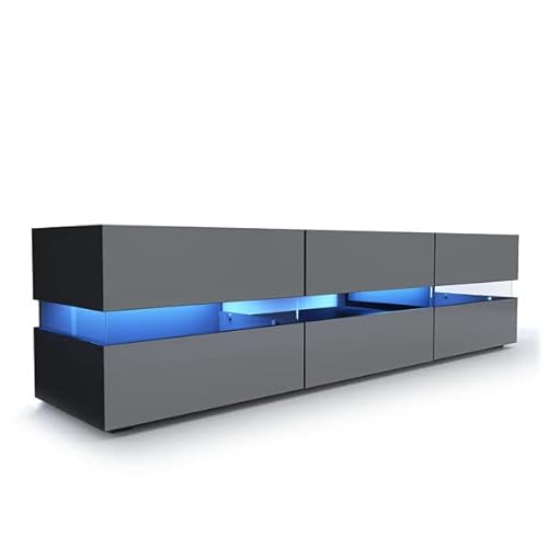 Moderner Hochglanz-TV-Ständer mit Schubladen und LED-Lichtern, Entertainment-Center für 75-Zoll-TV-Konsolentisch für Wohnzimmer oder Schlafzimmer Moderner Hochglanz-TV-Ständer mit Schubladen und LED-Lichtern, Entertainment-Center für 75-Zoll-TV-Konsolentisch für Wohnzimmer oder Schlafzimmer von Generisch