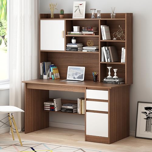 Moderner Home-Office-Schreibtisch mit Stall, Bücherregal und Aufbewahrungsregal, Computertisch aus Holz mit Schubladen für Arbeitszimmer und Arbeitsplatz von Generisch