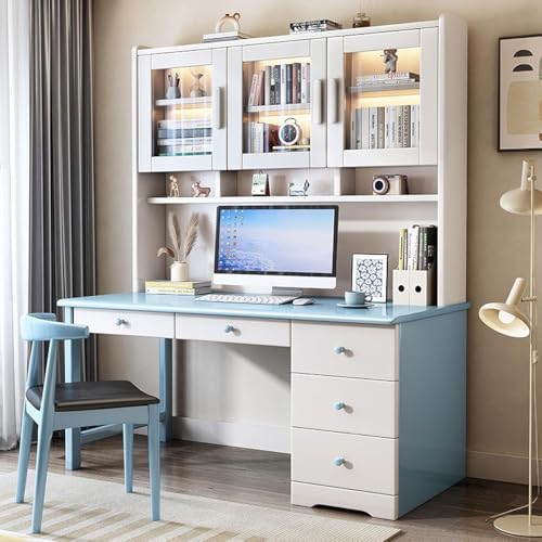 Moderner Home-Office-Schreibtisch mit Stall, Schubladen und Glastür, kompakter Arbeitsstation für kleine Räume von Generisch