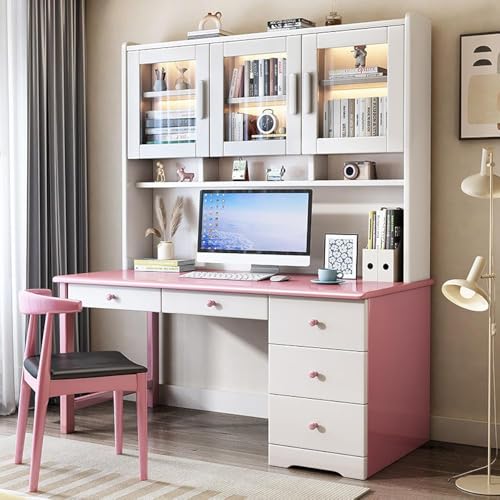 Moderner Home-Office-Schreibtisch mit Stall, Schubladen und Glastür, kompakter Arbeitsstation für kleine Räume von Generisch