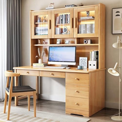 Moderner Home-Office-Schreibtisch mit Stall, Schubladen und Glastür, kompakter Arbeitsstation für kleine Räume von Generisch