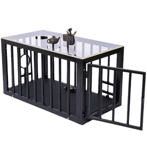 Moderner Indoor Hundekäfig mit Glasplatte, Rahmen aus Karbonstahl, 116 x 60 x 65 cm, Schwarz Moderner Indoor Hundekäfig mit Glasplatte, Rahmen aus Karbonstahl, 116 x 60 x 65 cm, Schwarz von Generisch