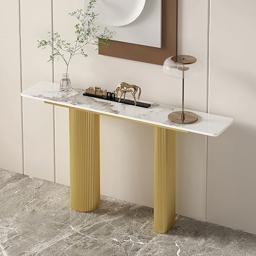 Moderner Konsolentisch, schmaler Eingangstisch mit Kunstmarmorplatte, geometrische Metallbeine, stilvoller Sofatisch für Wohnzimmer & Flur von Generisch