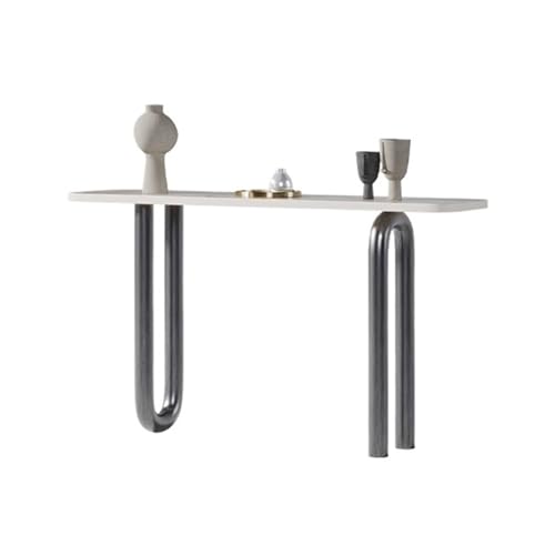 Moderner Konsolentisch aus Kunstmarmor mit Sensorlicht, schlanker Metallsockel, schmaler Sofatisch für Wohnzimmer-Dekor, Eingangs-Sideboard mit grauer Oberfläche von Generisch