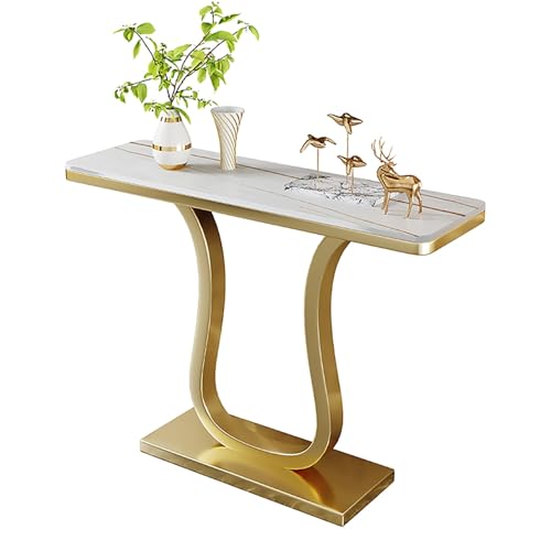 Moderner Konsolentisch aus Kunstmarmor mit U-förmigem Sockel, stilvoller Akzenttisch für den Eingangsbereich, Metallbeine für hinter der Couch oder im Flur (Gold, 80 cm) von Generisch