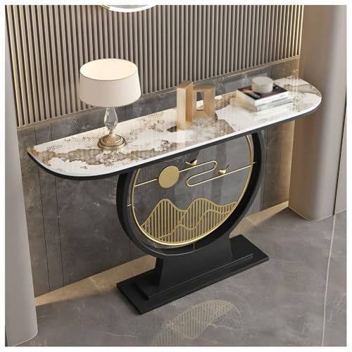 Moderner Konsolentisch aus Kunstmarmor mit geometrischem Metallsockel, eleganter Sofatisch für Eingangsbereich, Flur und Wohnzimmer von Generisch