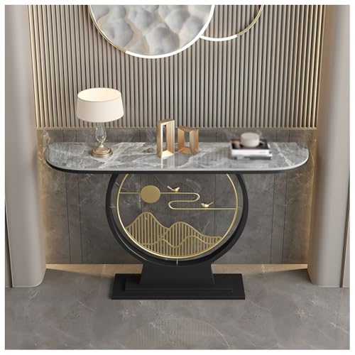 Moderner Konsolentisch aus Kunstmarmor mit geometrischem Metallsockel, eleganter Sofatisch für Eingangsbereich, Flur und Wohnzimmer Moderner Konsolentisch aus Kunstmarmor mit geometrischem Metallsockel, eleganter Sofatisch für Eingangsbereich, Flur und Wohnzimmer von Generisch