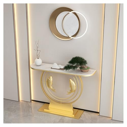 Moderner Konsolentisch mit Kunstmarmorplatte und geometrischem Metallfuß, Sofatisch für Eingangsbereich, Flur, Wohnzimmer, Büro (Gold, 80 x 30 x 80 cm) von Generisch