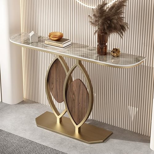Moderner Konsolentisch mit blattförmigem Metallsockel, Eingangssofatisch, 99,1 cm Foyer mit Stauraum für Wohnzimmer, Schlafzimmer und Büro (Grau) von Generisch