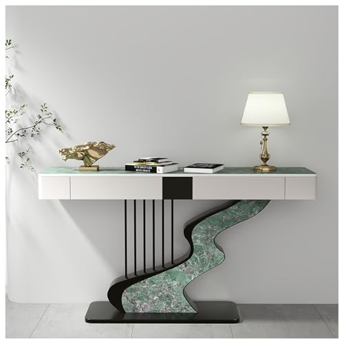 Moderner Konsolentisch mit verbessertem Doppelschubladendesign, Platte in Marmoroptik, Eingangstisch mit Metallfuß, für Eingangsbereich, Wohnzimmer, Foyer(Black A,80cm/31.5in) von Generisch