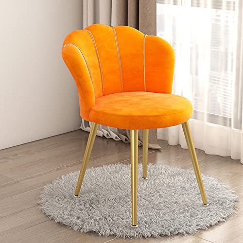 Moderner Kosmetikstuhl in Muschelform mit goldenen Metallbeinen und gepolstertem Stoffsitz für Wohnzimmer, Schlafzimmer und Heimbüro, stilvoller orangefarbener Akzentstuhl von Generisch