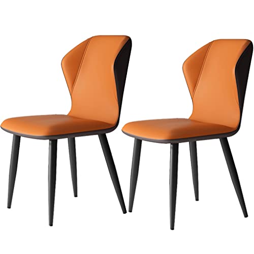Moderner Küchen-Esszimmerstuhl, 2er-Set, PU-Leder, hohe Rückenlehne, weich gepolsterter Sitz für Büro, Lounge, Esszimmer, Schlafzimmer, stilvolle orangefarbene Empfangsstühle von Generisch