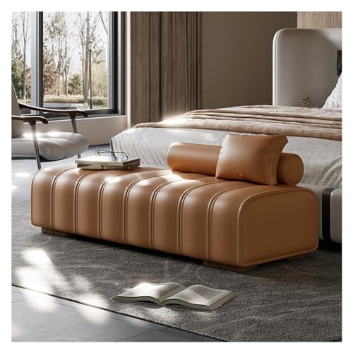 Moderner Kunstleder-Fußhocker für Bett, gepolsterte Bett-Endbank für Wohnzimmer & Schlafzimmer, rechteckiger Tritthocker für hohe Betten, stilvolles orangefarbenes Design (150 x 45 x 43 cm) von Generisch