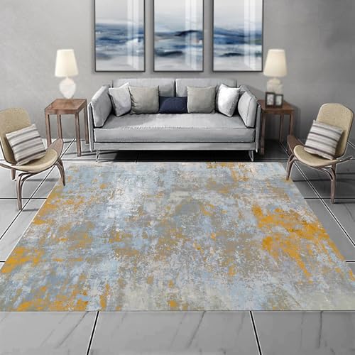 Moderner Kurzflor-Teppich, 90 x 140 cm, blaugrau und gelbgold, stilvolle Wohn- und Schlafzimmerdekoration, weich, ästhetisch, Heimakzent, langlebig und leicht zu reinigen Moderner Kurzflor-Teppich, 90 x 140 cm, blaugrau und gelbgold, stilvolle Wohn- und Schlafzimmerdekoration, weich, ästhetisch, Heimakzent, langlebig und leicht zu reinigen von Generisch
