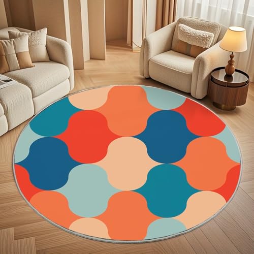 Moderner Kuscheliger Wohnzimmer Runder Teppich Größe:160 cm, Geometrisches Chevron-Design Kurzflor Waschbar Teppiche Flauschig Weich Bunt Stilvoll rutschfest Teppich Rund Pflegeleicht von Generisch