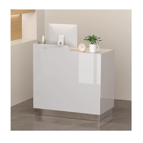 Moderner L-förmiger Empfangstisch für Büro und Salon, stilvoller Verkaufsschreibtisch, Silber-Finish, 80 cm, perfekt für Lobbys und Supermärkte von Generisch