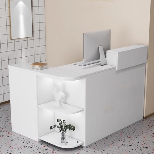 Moderner L-förmiger Empfangstisch für Salon und Büro – stilvolle abschließbare Schubladen, offenes Theken-Design, Holz-Möbel, ideal für den professionellen Gebrauch von Generisch