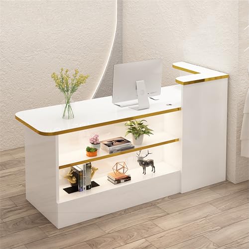 Moderner L-förmiger Empfangstisch mit Theke, LED-Lichtern, Schubladen und Aktenschrank für Büro, Salon, Lobby, Bar von Generisch