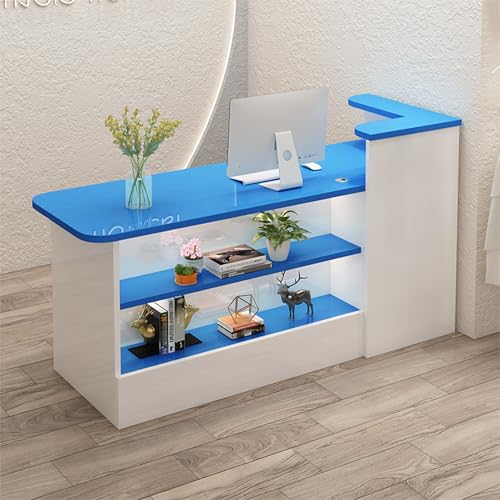 Moderner L-förmiger Empfangstisch mit Theke, LED-Lichtern, Schubladen und Aktenschrank für Büro, Salon, Lobby, Bar von Generisch